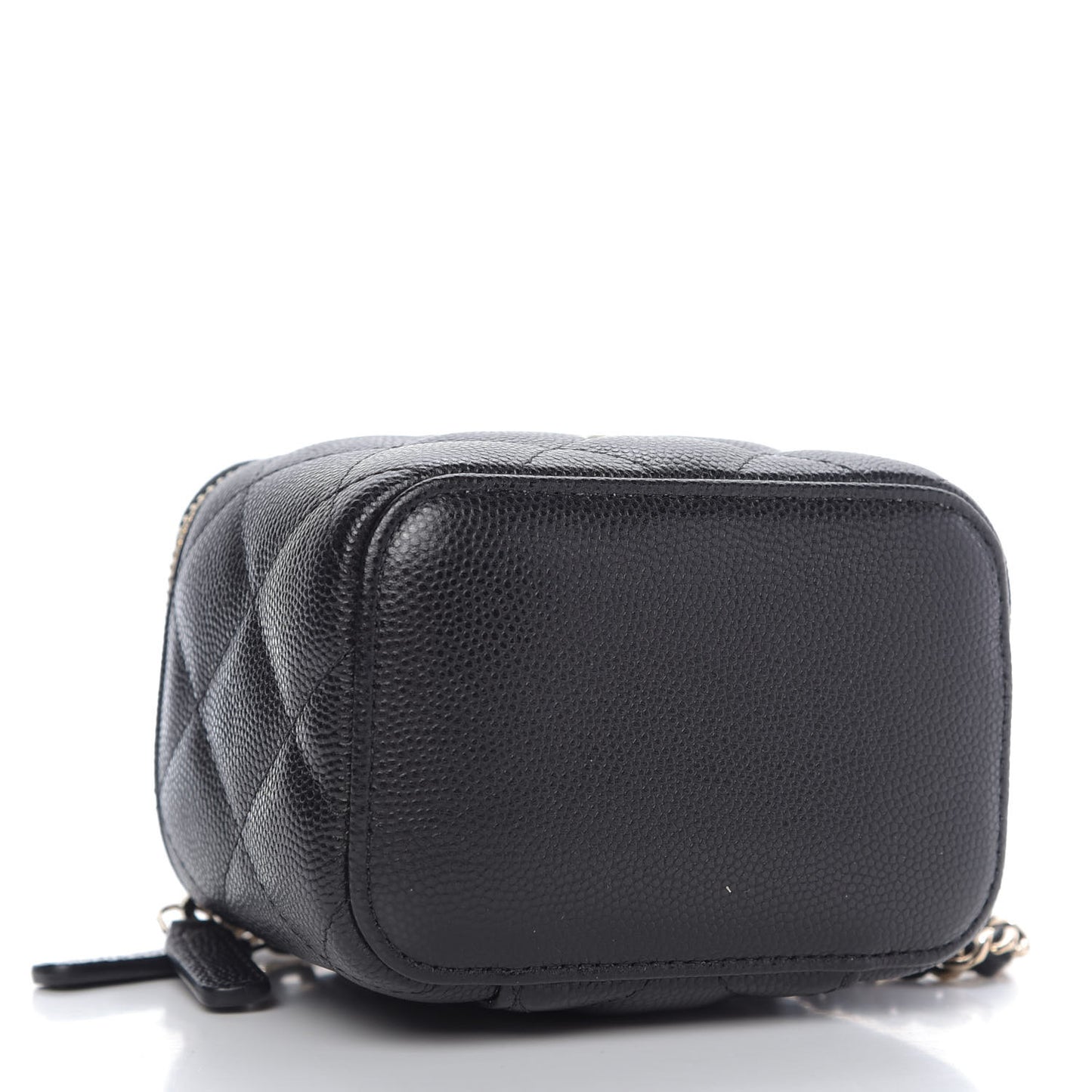 Caviar Quilted Mini Pearl On Top Vanity Case With Chain Black