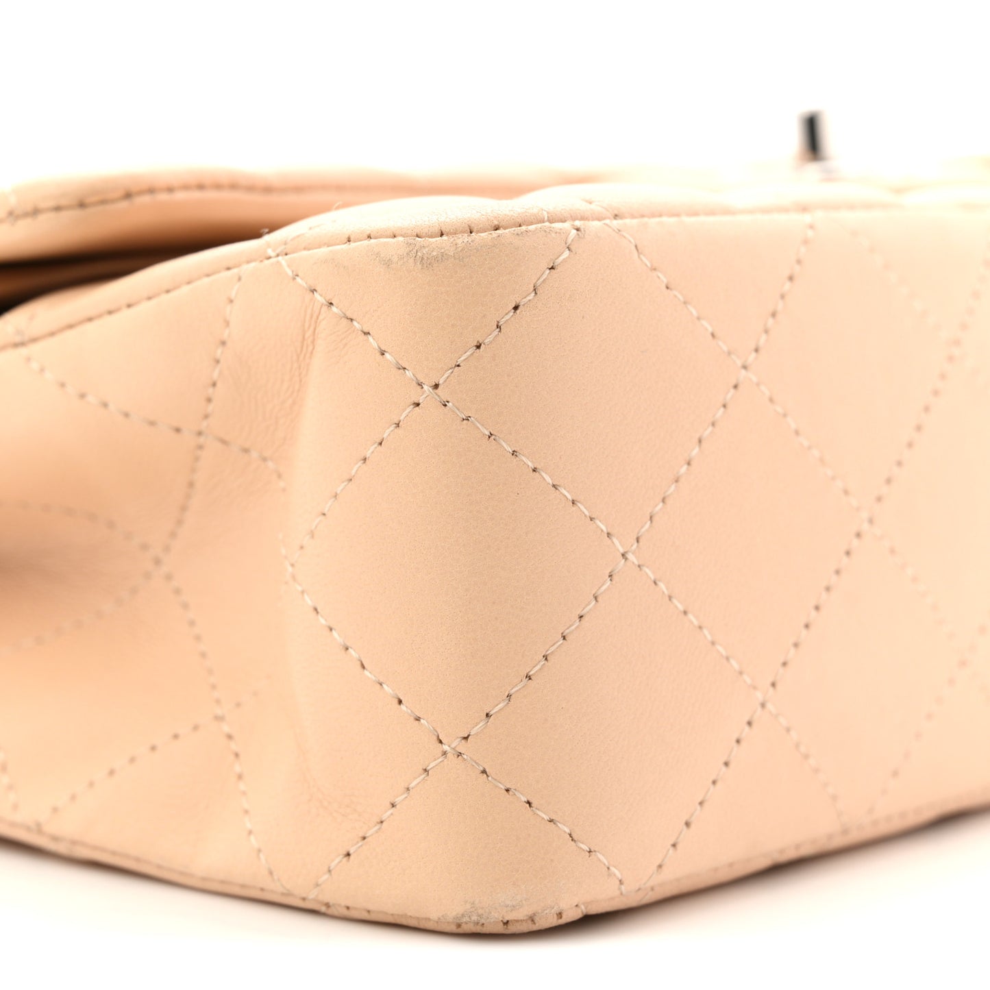 Lambskin Quilted Medium Double Flap Beige