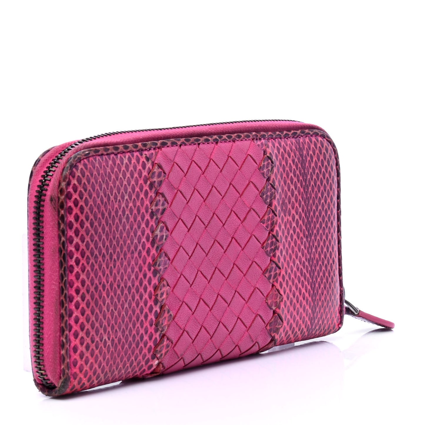 Snakeskin Intrecciato Zip Around Wallet Pink