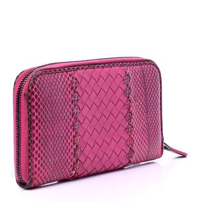 Bottega Veneta Snakeskin Intrecciato Zip Around Wallet Pink 2 of 7