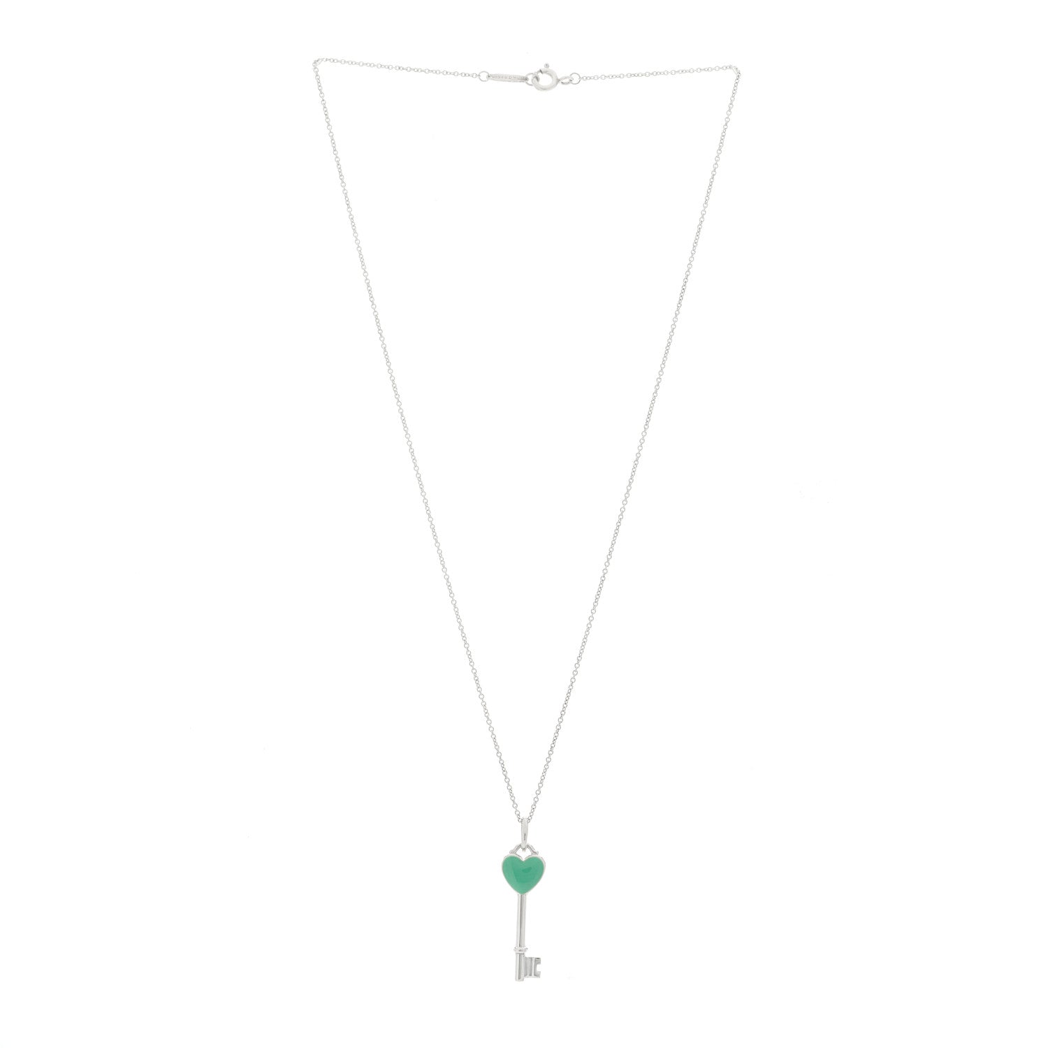 Tiffany Sterling Silver Enamel Heart Key Pendant Necklace Blue 3 of 6