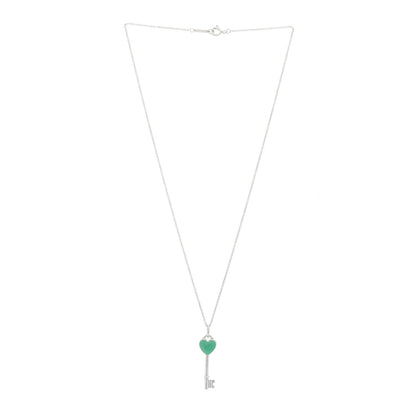 Tiffany Sterling Silver Enamel Heart Key Pendant Necklace Blue 3 of 6