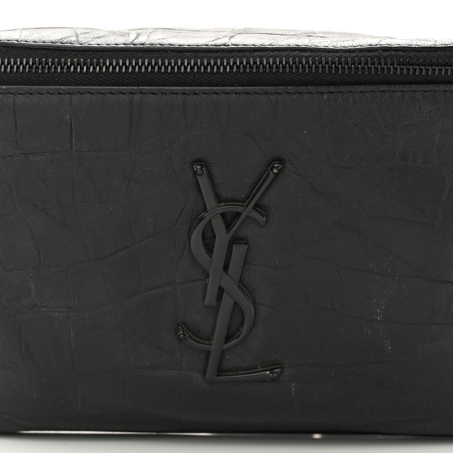 Saint Laurent Calfskin Crocodile Embossed Monogram Belt Bag Black 8 of 12