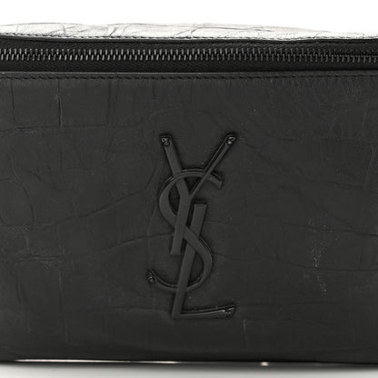 Saint Laurent Calfskin Crocodile Embossed Monogram Belt Bag Black 8 of 12