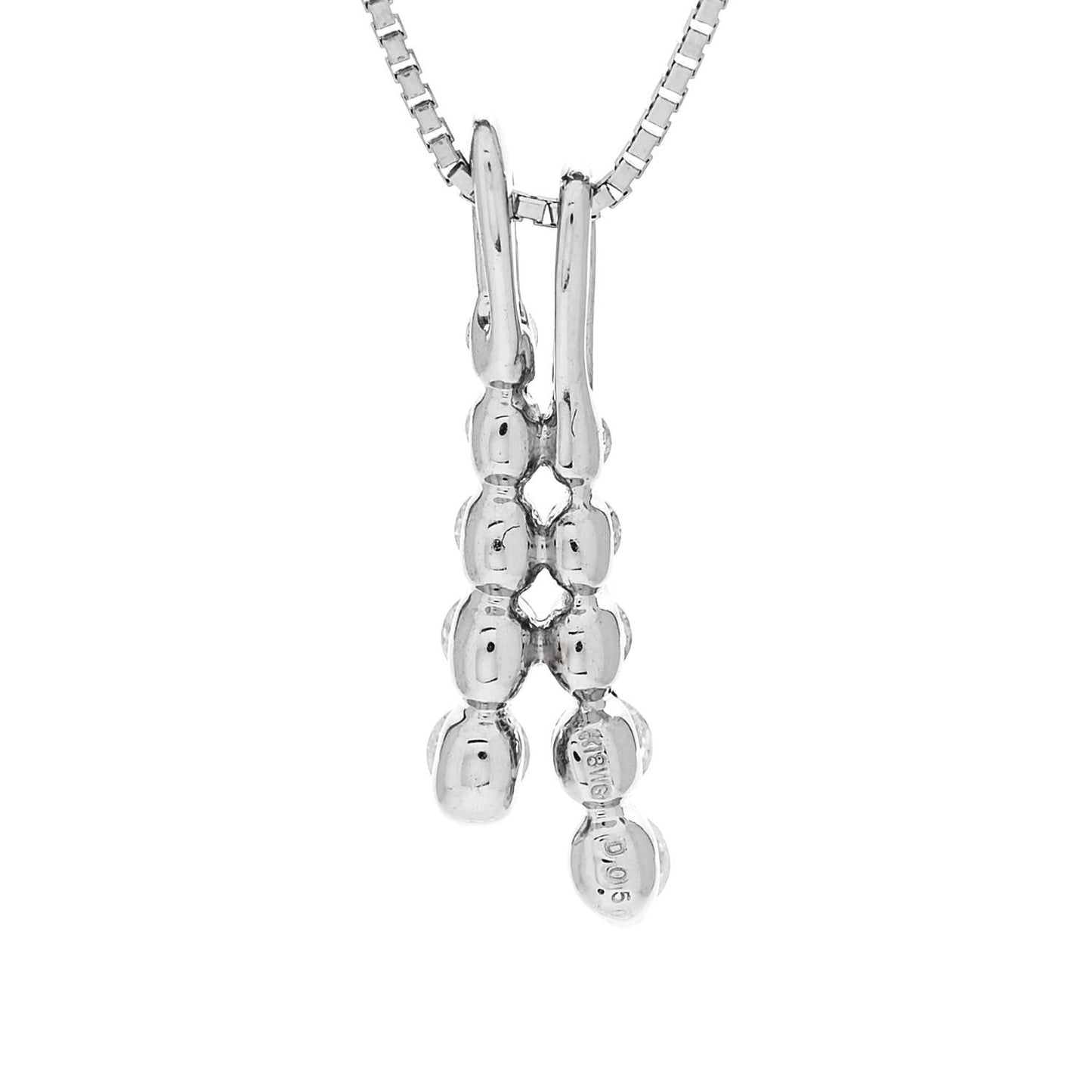 18K White Gold Diamond .50ctw Graduated Two Row Drop Pendant Necklace