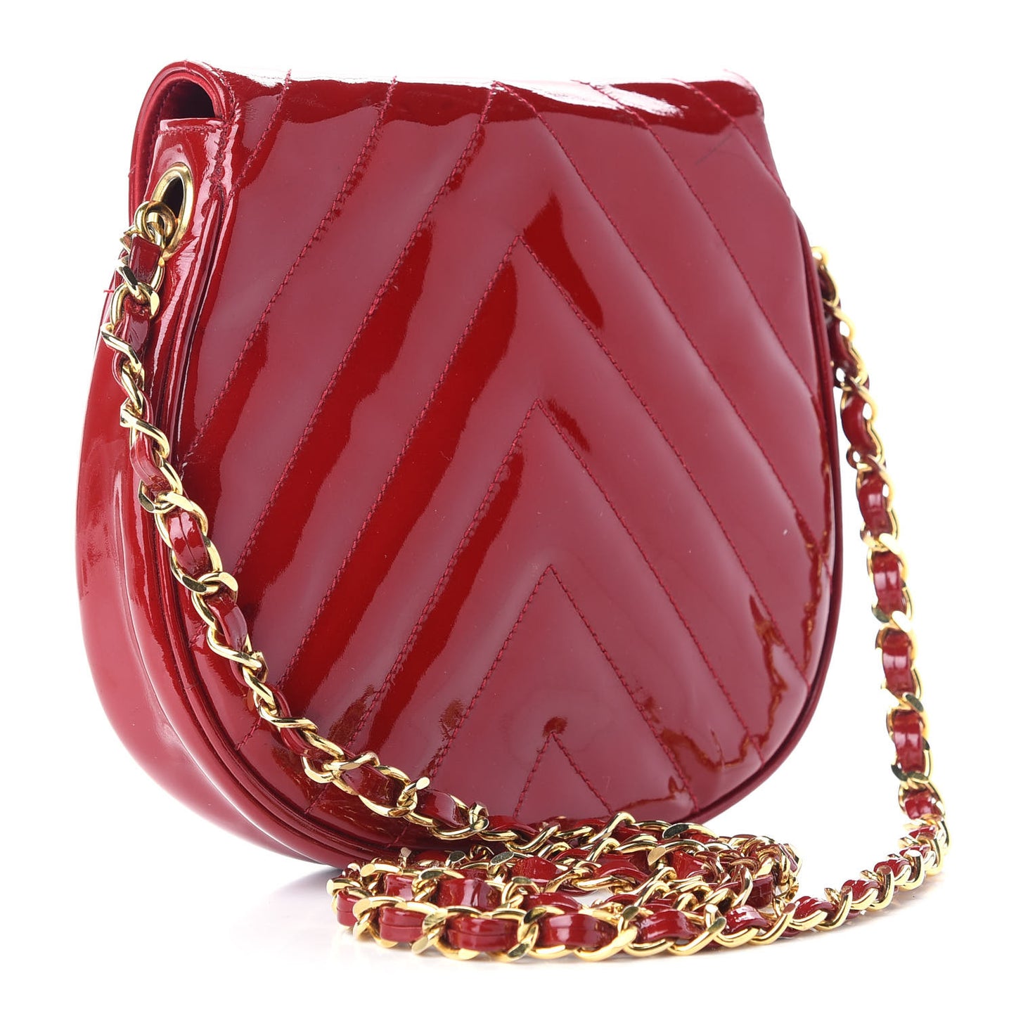 Patent Quilted Chevron Mini Flap Bag Red
