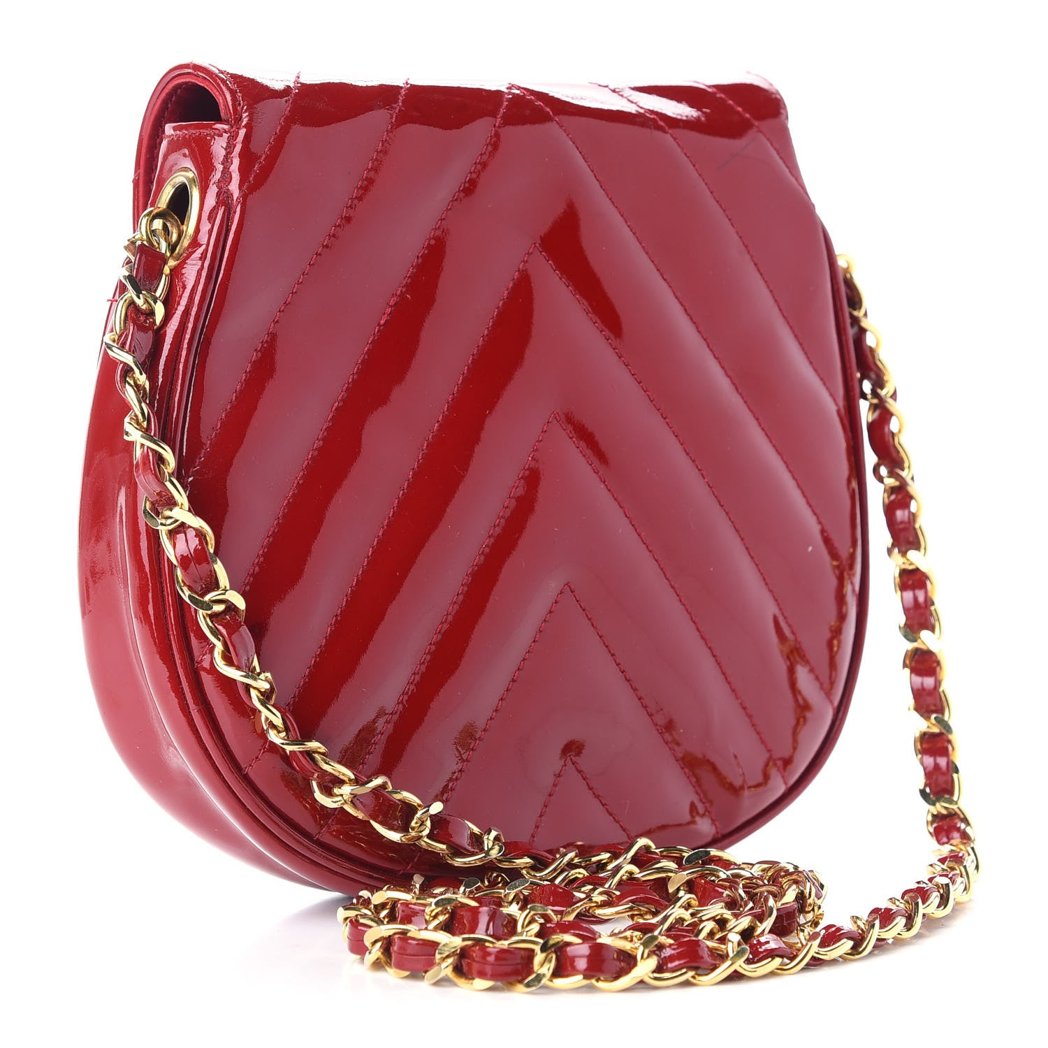 Chanel Patent Quilted Chevron Mini Flap Bag Red 3 of 9