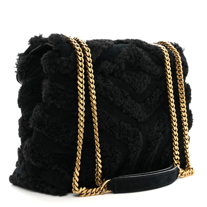 Saint Laurent Suede Shearling Y Quilted Monogram Small Loulou Chain Satchel Black 3 of 9