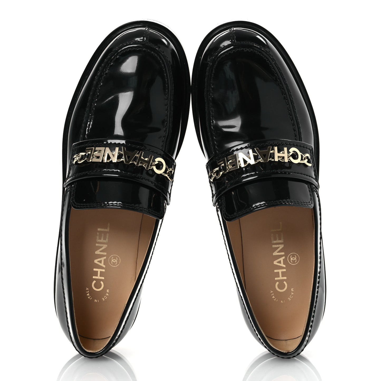 Patent Calfskin Logo Loafers 38.5 Black