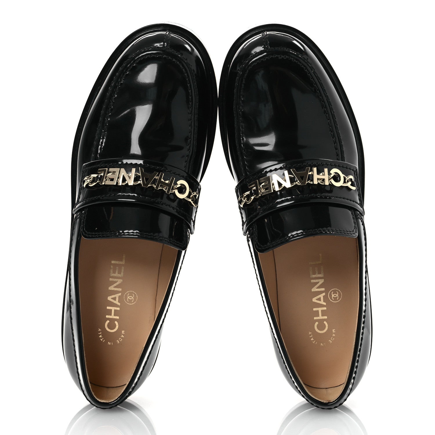 Chanel Patent Calfskin Logo Loafers 38.5 Black 2 of 11