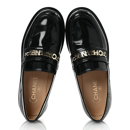 Chanel Patent Calfskin Logo Loafers 38.5 Black 2 of 11