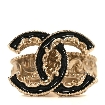 Chanel Enamel CC Baroque Ring 52 6 Black Gold 1 of 5