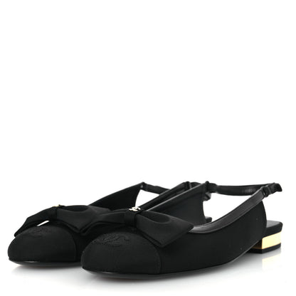 Chanel Lambskin Grosgrain Bow Cap Toe CC Slingback Flats 36 Black 4 of 11