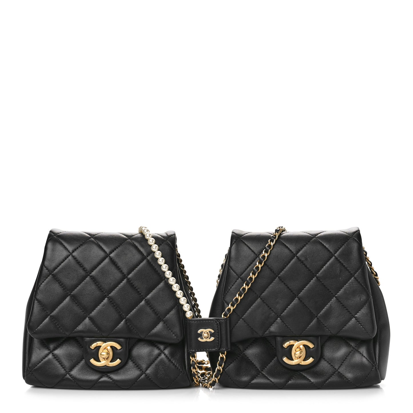 Lambskin Pearl Quilted Side Packs Black