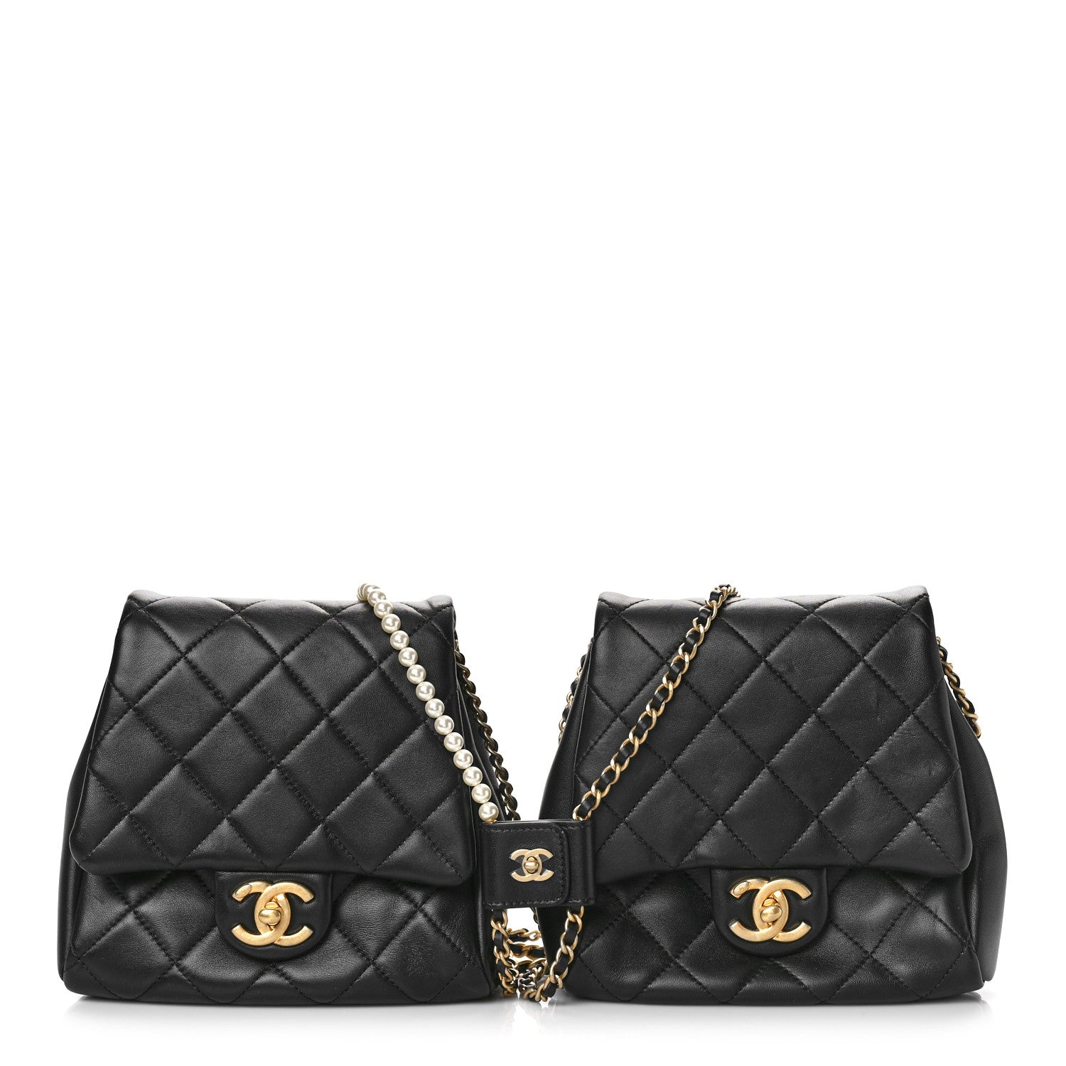 Chanel Lambskin Pearl Quilted Side Packs Black 2 of 10
