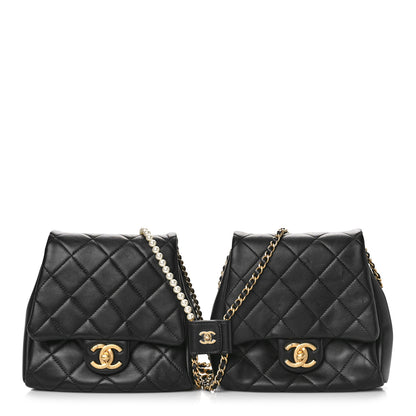 Chanel Lambskin Pearl Quilted Side Packs Black 2 of 10