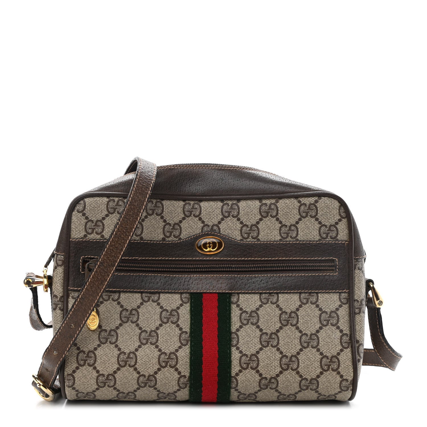 Gucci GG Supreme Monogram Web Crossbody Bag Brown 1 of 11