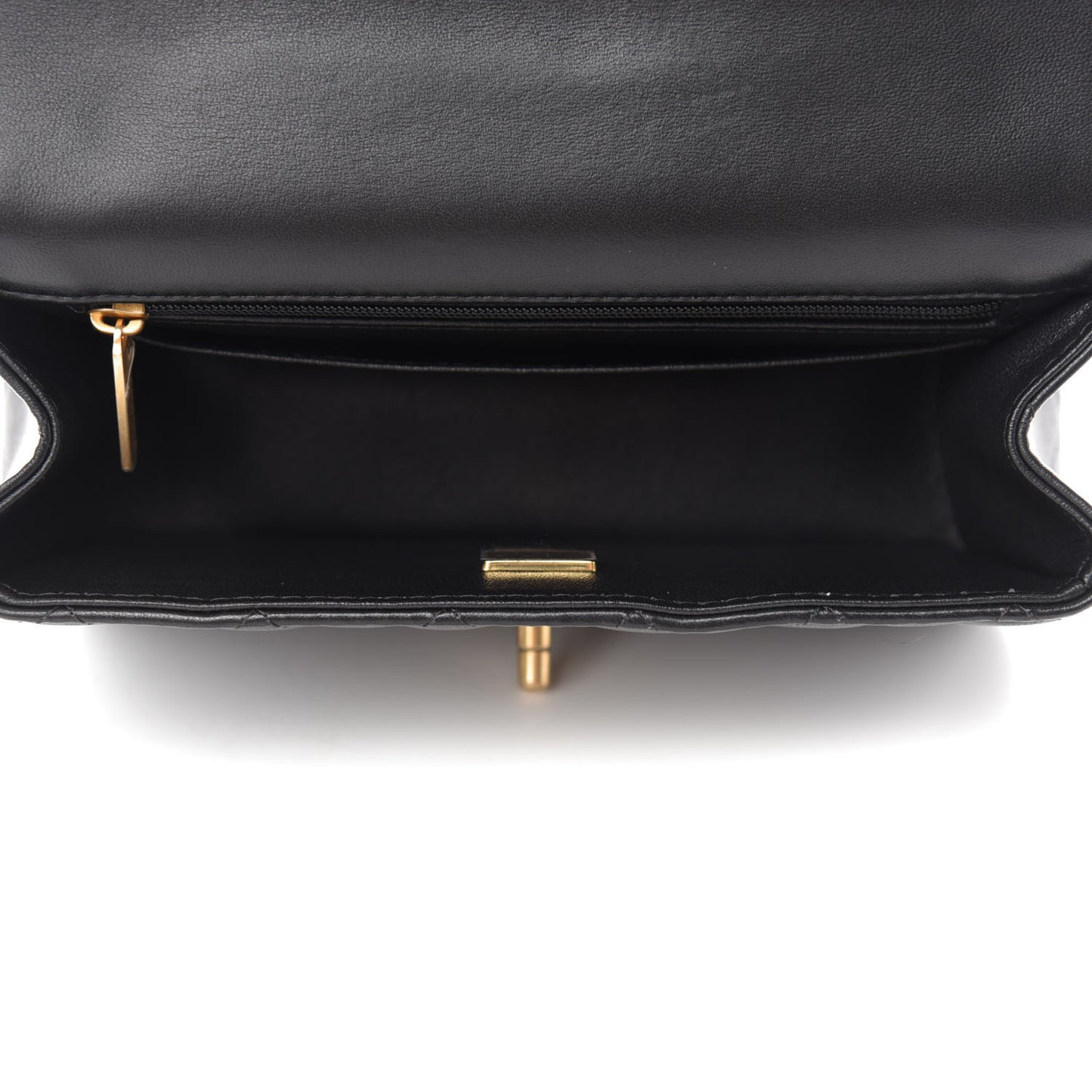 Lambskin Quilted Mini Top Handle Rectangular Flap Black