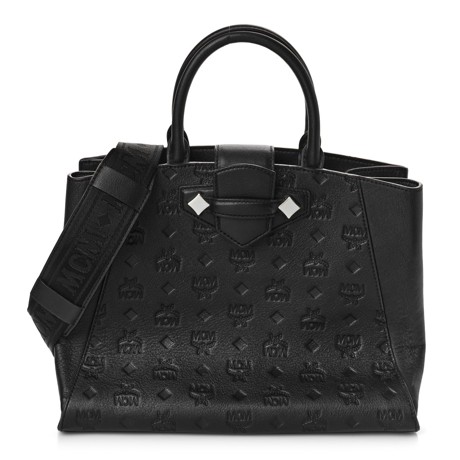 MCM Calfskin Ottomar Monogram Medium Essential Tote Black 1 of 8