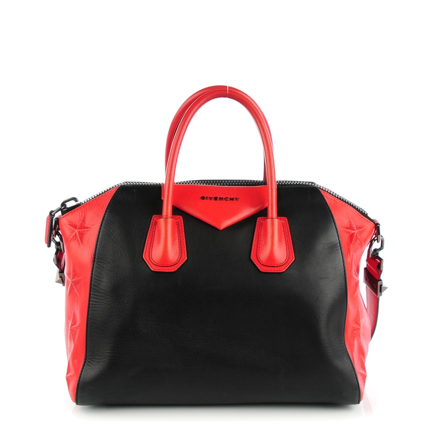 Smooth Calfskin Star Embossed Medium Antigona Black Red