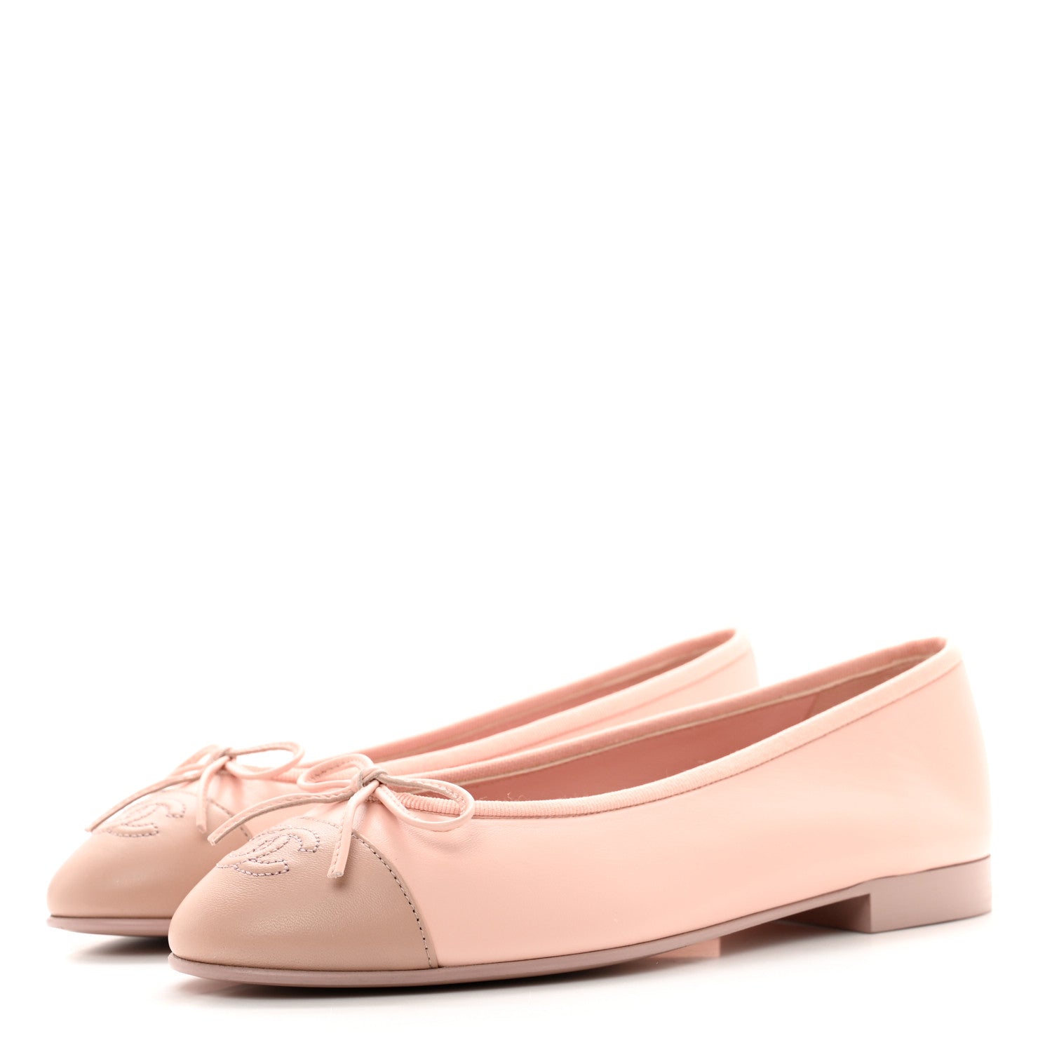 Chanel Lambskin Cap Toe CC Ballerina Flats 37.5 Light Pink Dark Pink 3 of 9