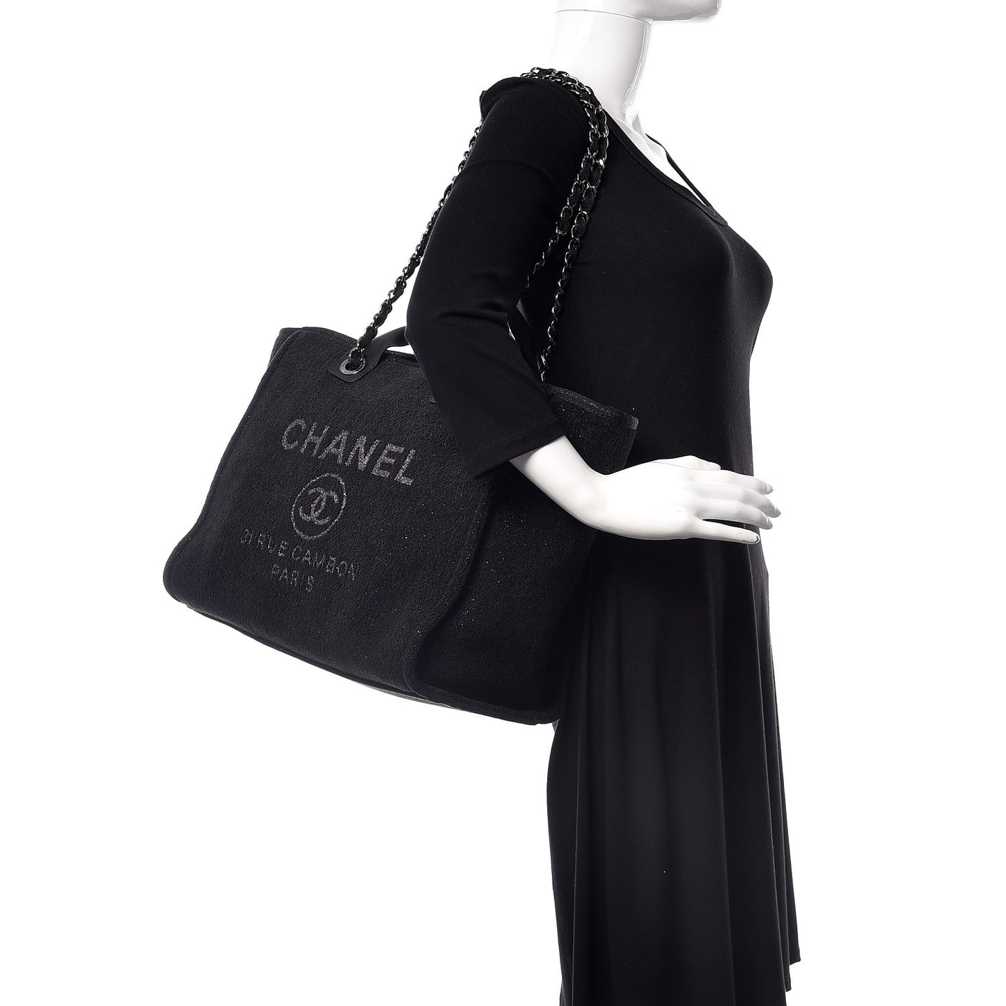 Lurex Boucle Large Deauville Tote Black