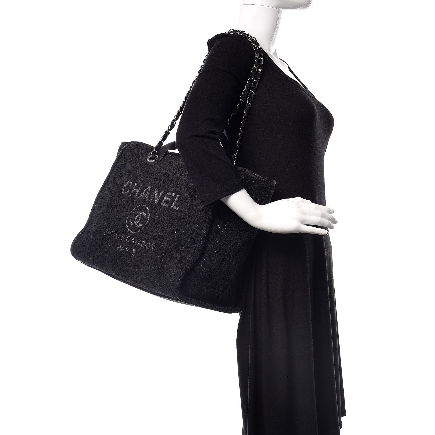 Chanel Lurex Boucle Large Deauville Tote Black 2 of 9