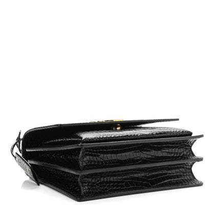 Saint Laurent Calfskin Crocodile Embossed Medium Monogram Sunset Black 4 of 11