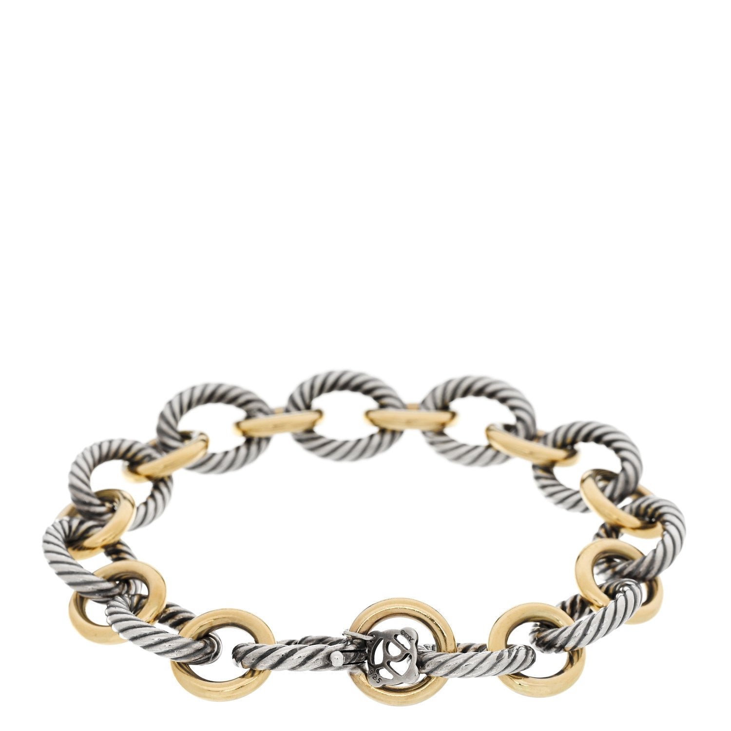 David Yurman Sterling Silver 18K Yellow Gold 12mm Large Oval Link Bracelet 2 of 5