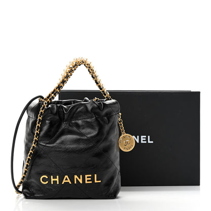 Chanel Shiny Crumpled Calfskin Quilted Pearl Mini Chanel 22 Black 11 of 11