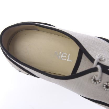 Chanel Cotton Lace Up Espadrilles 37 Light Beige 7 of 9