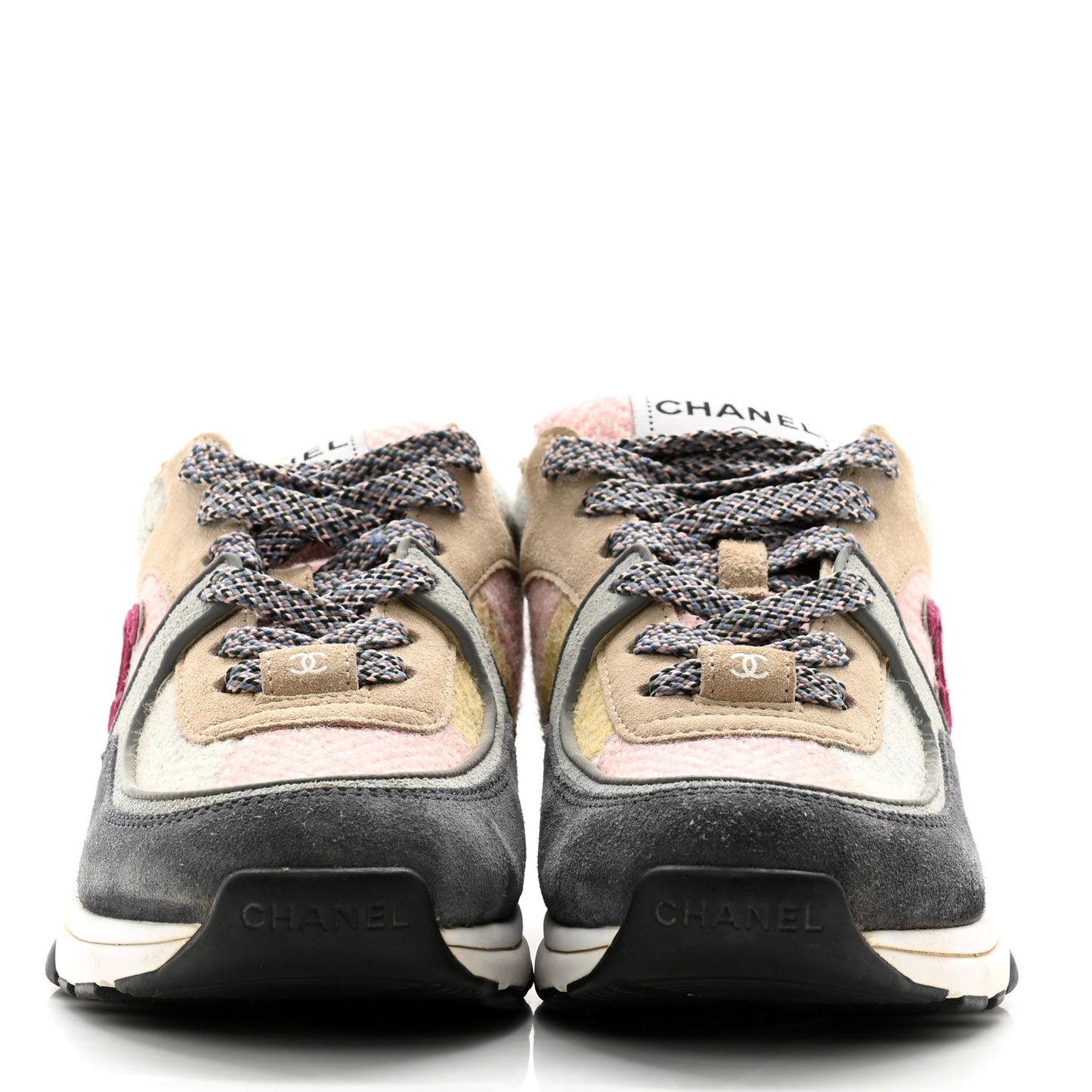 Fabric Suede Calfskin CC Sneakers 36.5 Pink Beige Multicolor