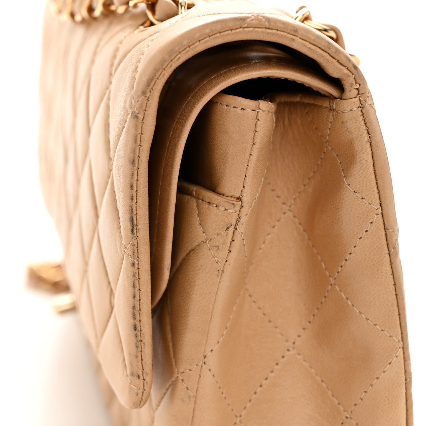 Lambskin Quilted Small Double Flap Beige