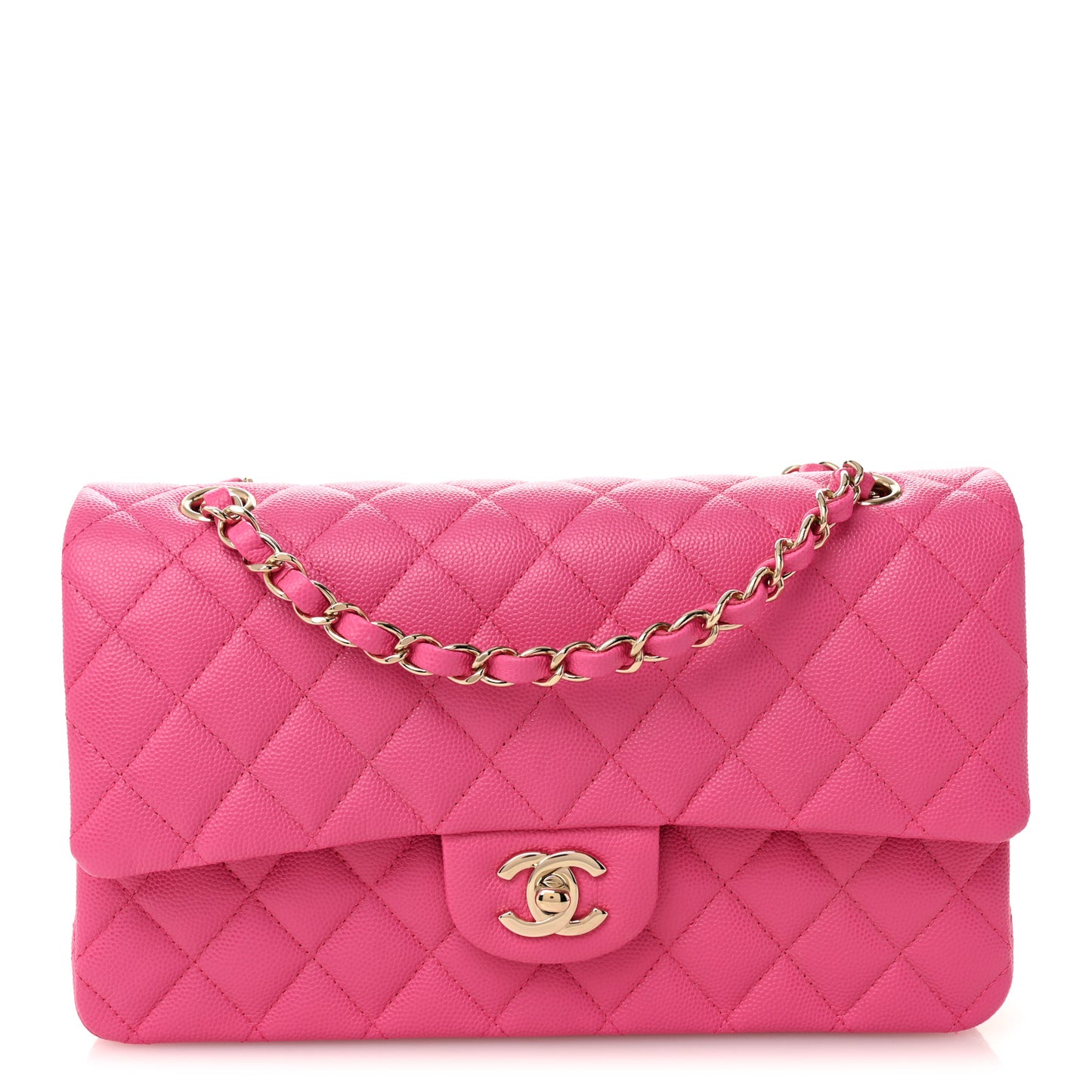 Caviar Quilted Medium Double Flap Pink