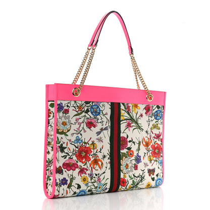 Gucci Canvas Flora Large Rajah Chain Tote White Multicolor Fuxia Fluo 4 of 11
