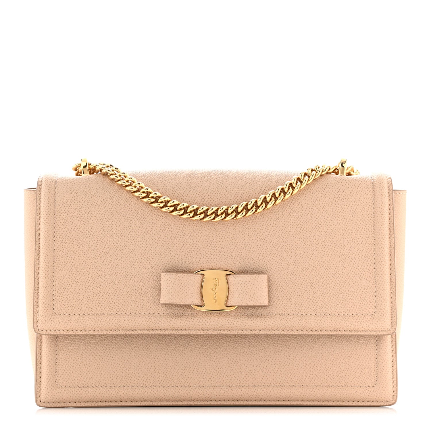 Salvatore Ferragamo Printed Calfskin Ginny Shoulder Bag Beige 1 of 10
