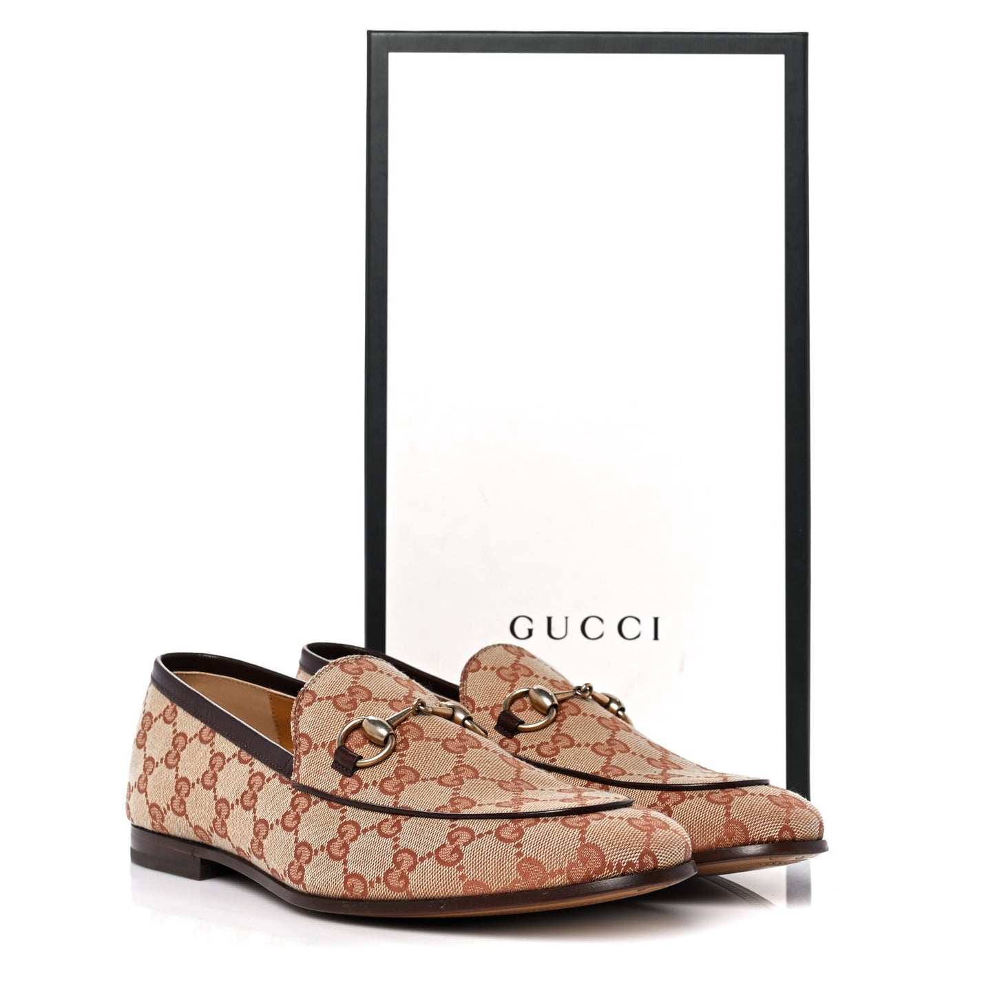 Canvas GG Monogram Horsebit Mens Jordaan Loafers 8 Beige Ruggine Light Brown