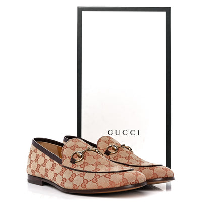 Gucci Canvas GG Monogram Horsebit Mens Jordaan Loafers 8 Beige Ruggine Light Brown 9 of 9