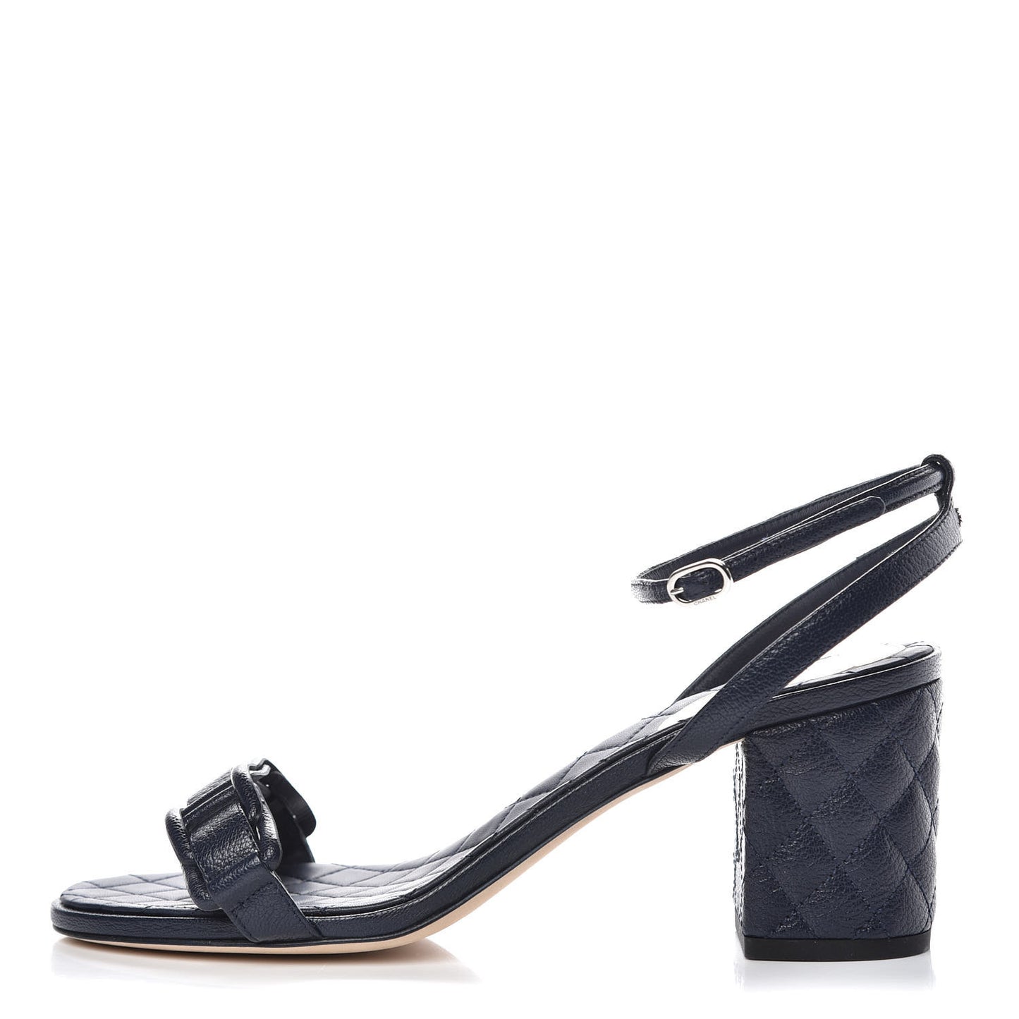 Grained Calfskin Quilted Sandals 38.5 Navy Blue