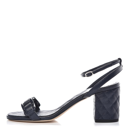 Chanel Grained Calfskin Quilted Sandals 38.5 Navy Blue 1 of 9