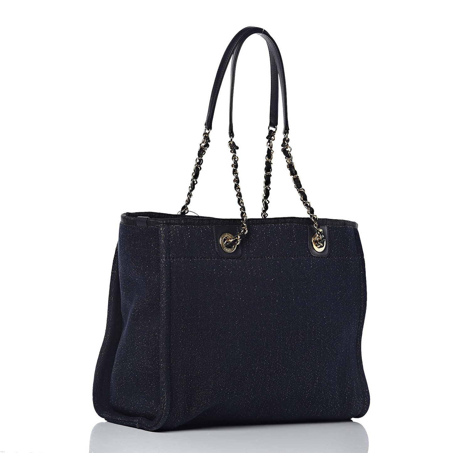 Lurex Canvas Small Deauville Tote Navy Blue Gold