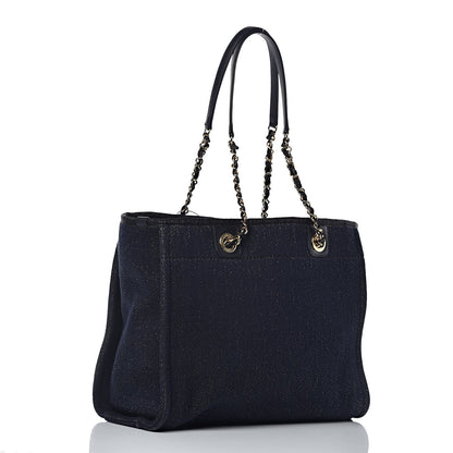 Chanel Lurex Canvas Small Deauville Tote Navy Blue Gold 3 of 9