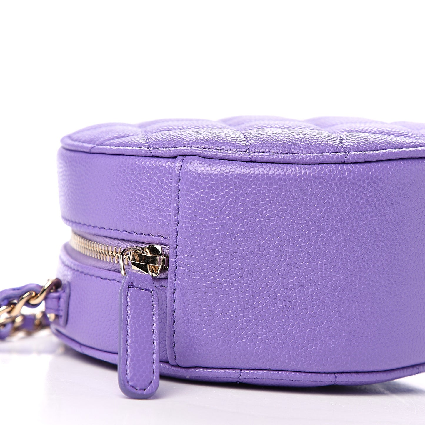 Caviar Quilted Round Clutch With Chain Purple