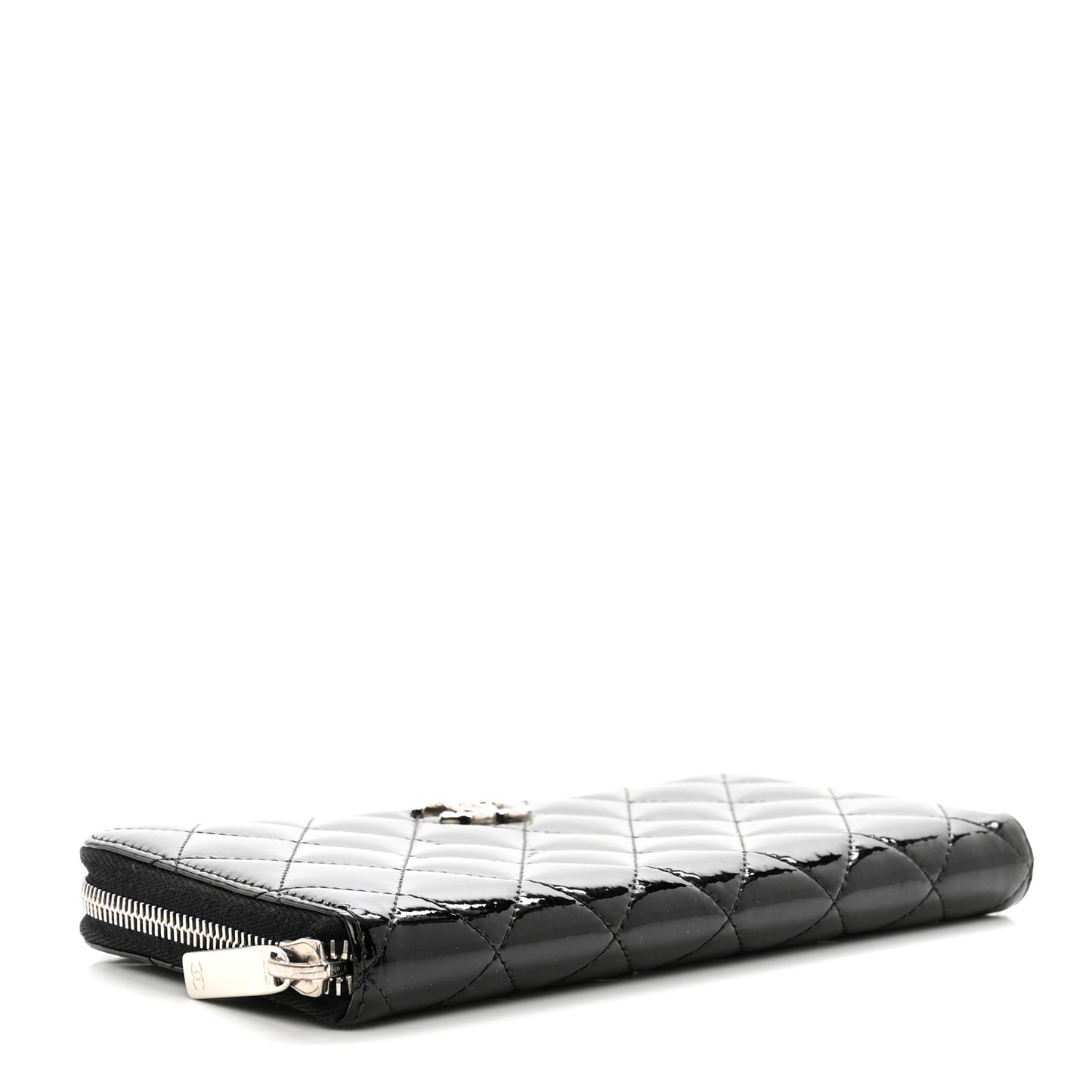 Patent Quilted Brilliant Zip Around Wallet Black