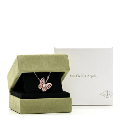 Van Cleef & Arpels 18K Rose Gold Diamond Pink Sapphire Two Butterfly Pendant Necklace 6 of 6
