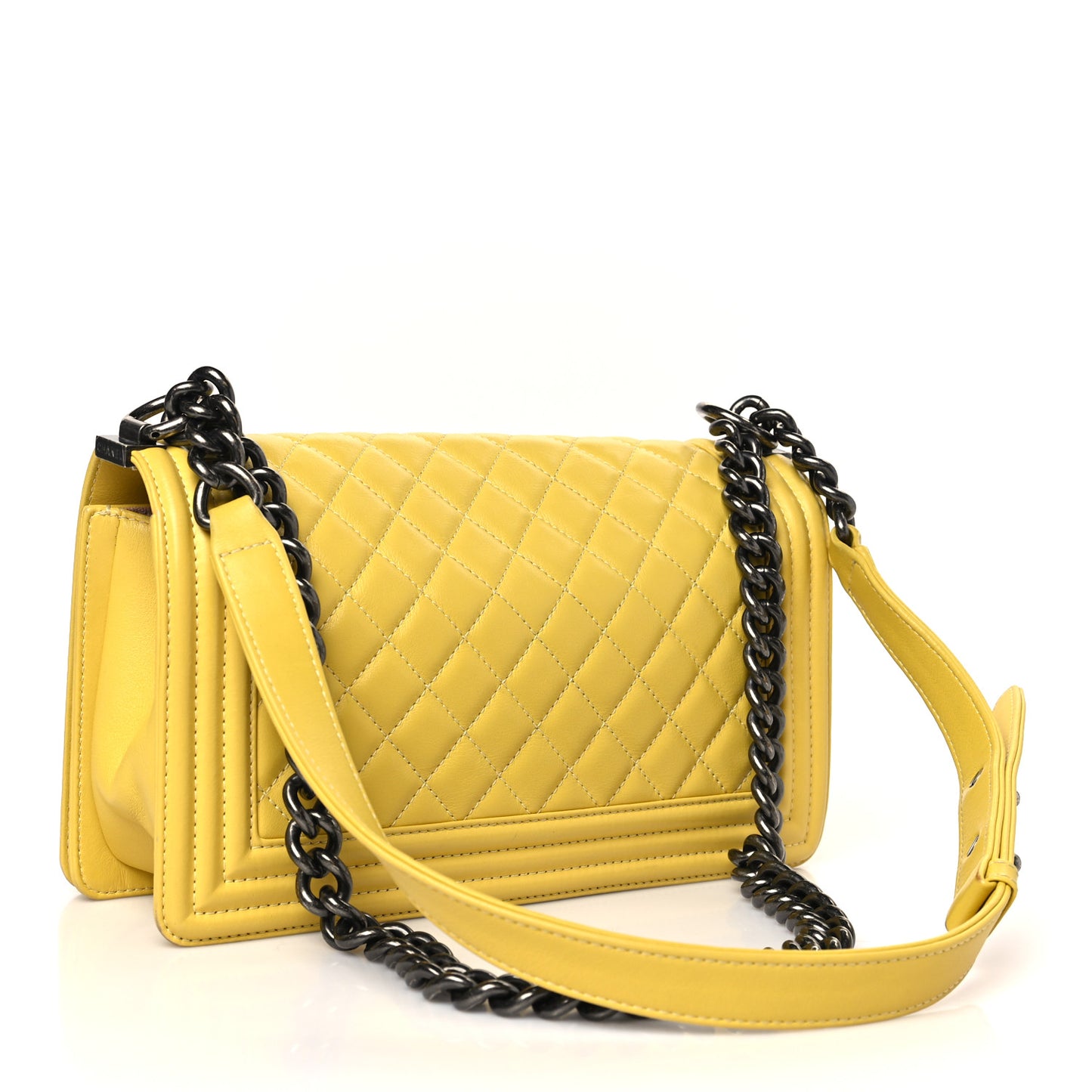 Calfskin Quilted Medium Boy Flap Yellow