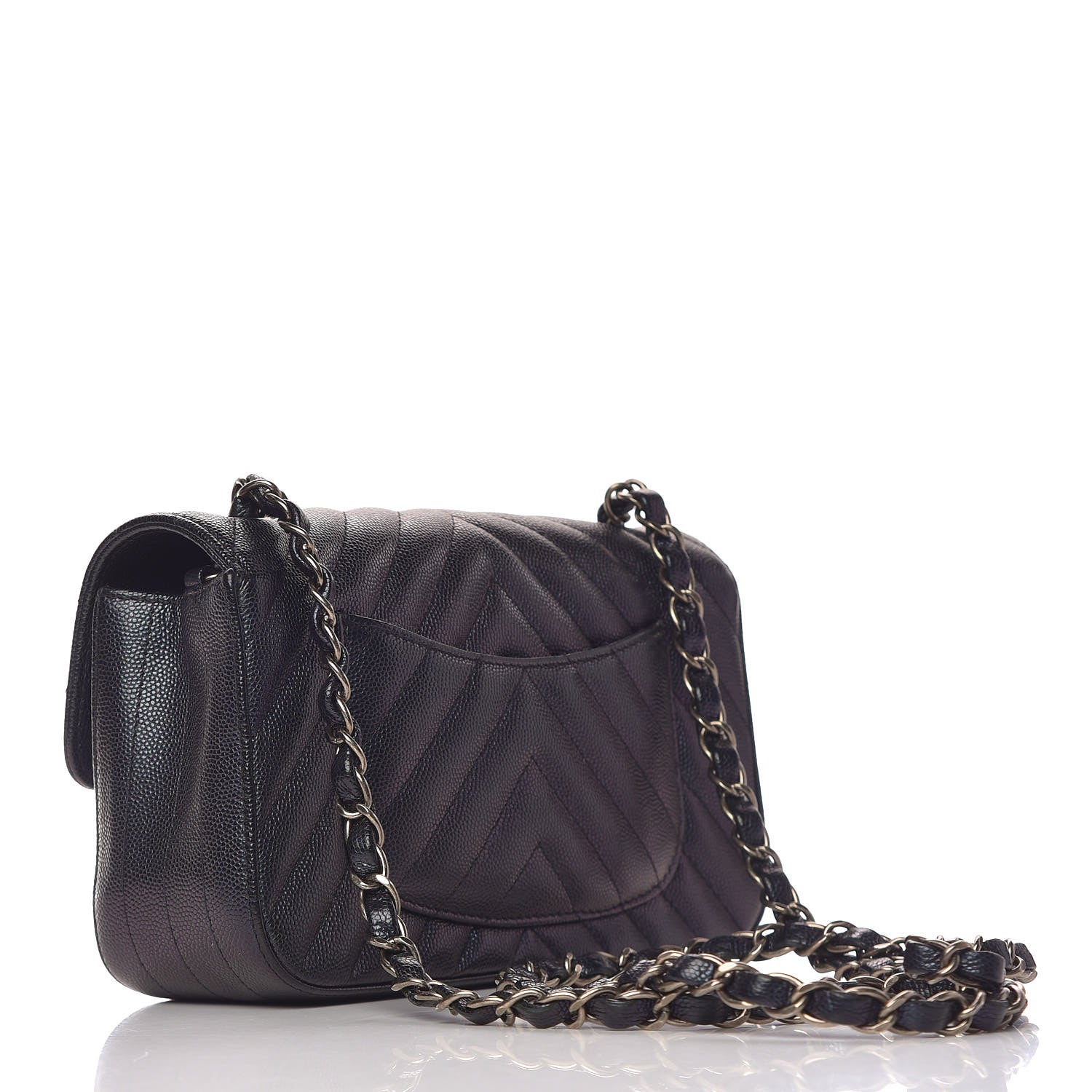 Chanel Iridescent Caviar Chevron Quilted Mini Rectangular Flap Black 3 of 14