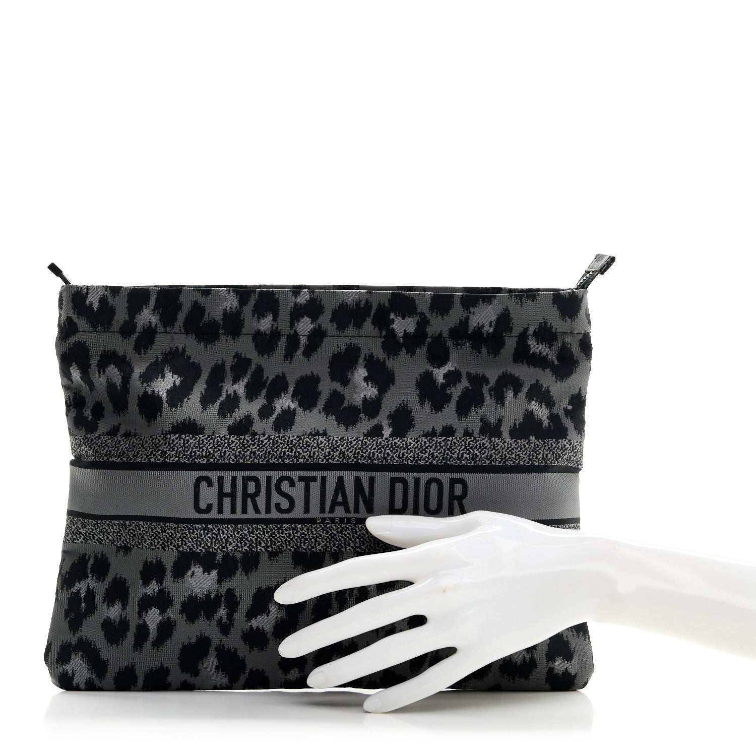 Christian Dior Canvas Embroidered Mizza Diortravel Zipped Pouch Black Grey 2 of 7