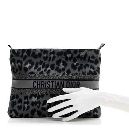 Christian Dior Canvas Embroidered Mizza Diortravel Zipped Pouch Black Grey 2 of 7