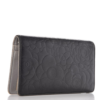 Chanel Lambskin Camellia Embossed Yen Wallet Black 3 of 15